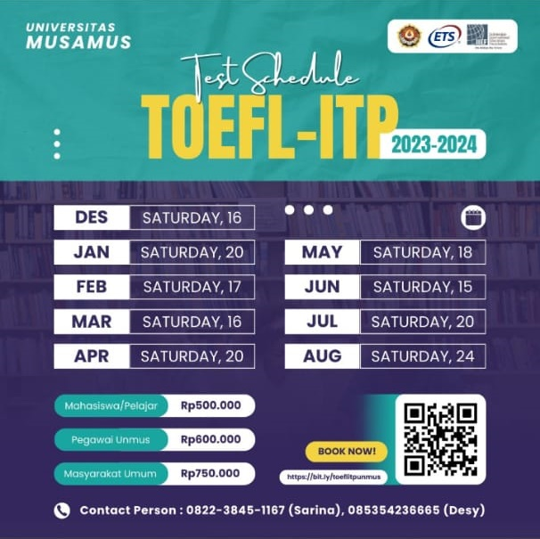 JADWAL TES TOEFL-ITP TAHUN 2023-2024