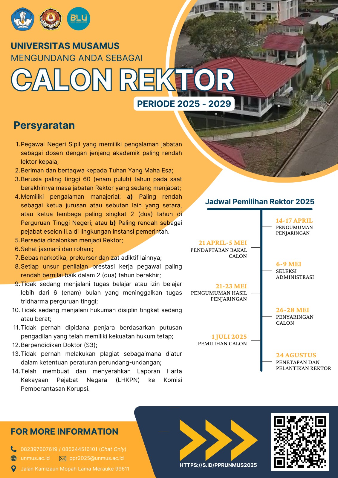 Pengumuman Pemilihan Rektor Universitas Musamus Periode Tahun 2025-2029